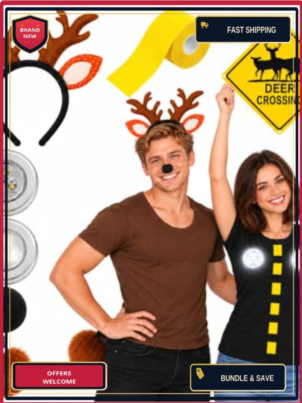 7PCS Deer Costume Accessories Set Adult Couples Halloween Cosplay Kit
